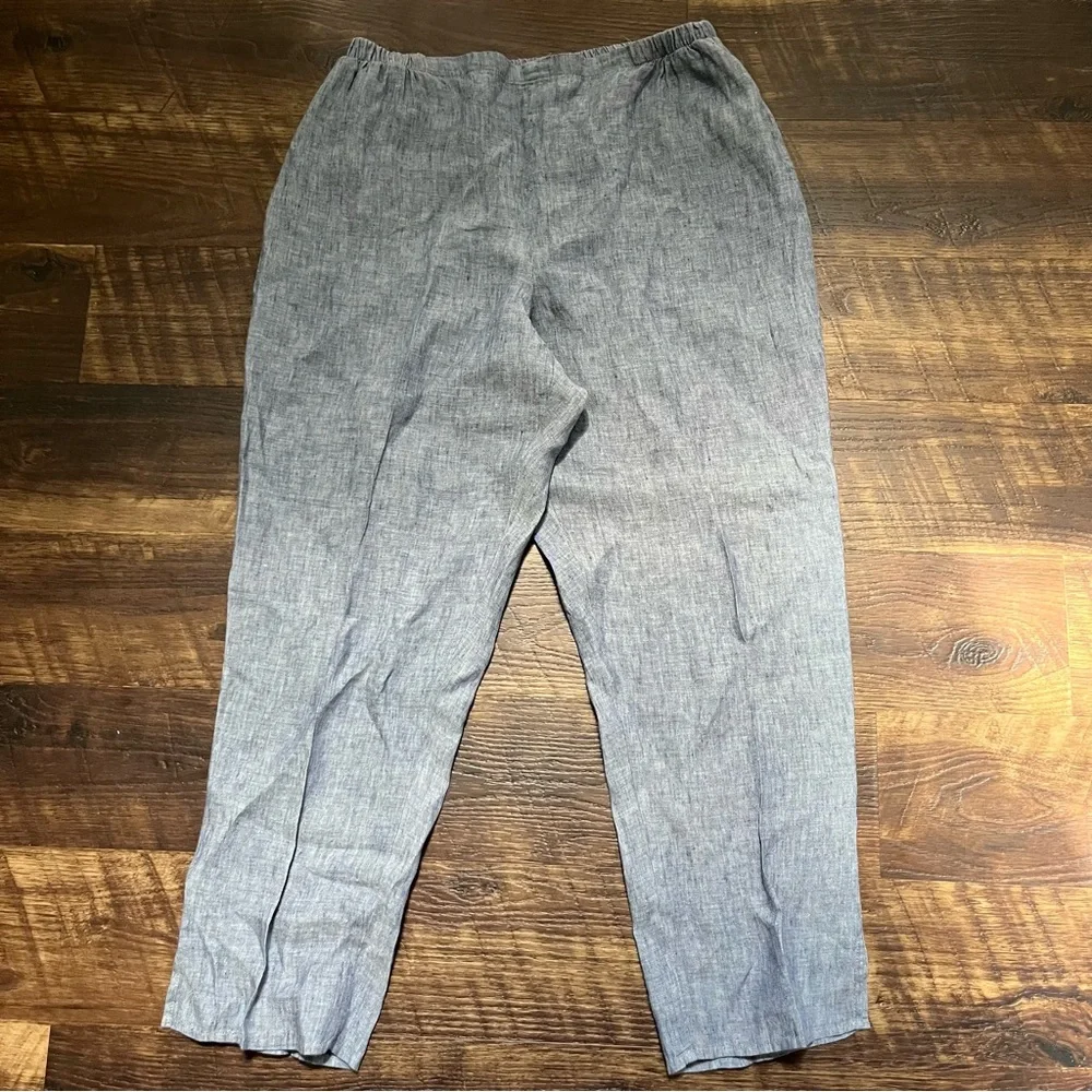 Flax by Jeanne englelhart 100% premium linen blue tapered pull on pants large - Picture 1 of 11